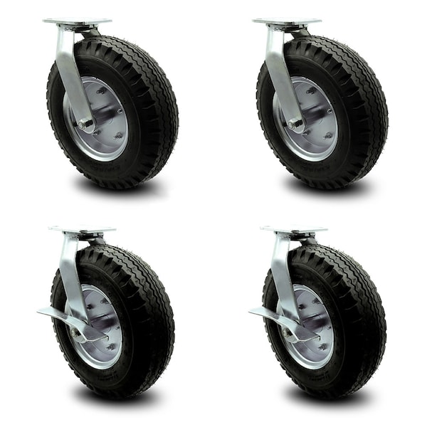 Service Caster 12 Inch Black Pneumatic Wheel Caster Swivel with Swivel Locks 2 with Brake, 4PK SCC-100S3506-PNB-BSL-2-SLB-2 - main